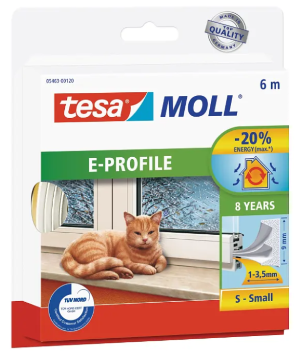 Tesamoll E-Profil Gummidichtung 6m weiß, 05463-00120-00